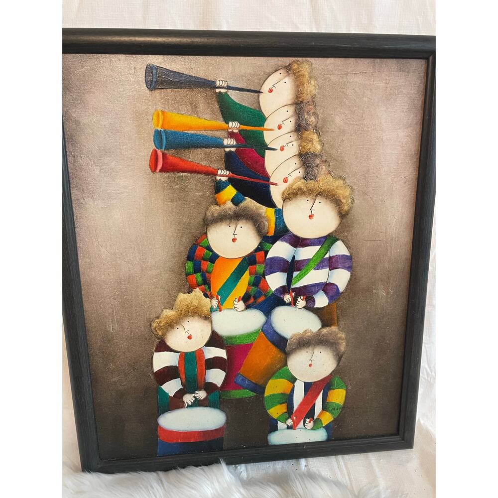 Vintage Painting Joyce Roybal Folk Art Kids Musical Instruments